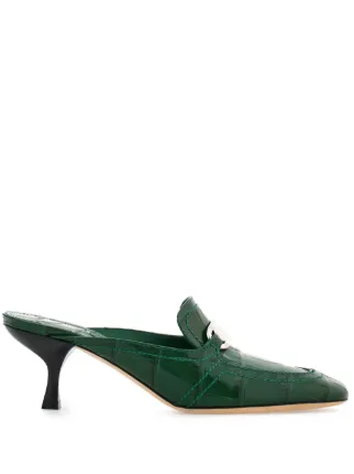 Ferragamo クロコダイル型押し　ローヒールミュール 24 Ferragamo クロコエンボス ミュール | グリーン | FARFETCH JP