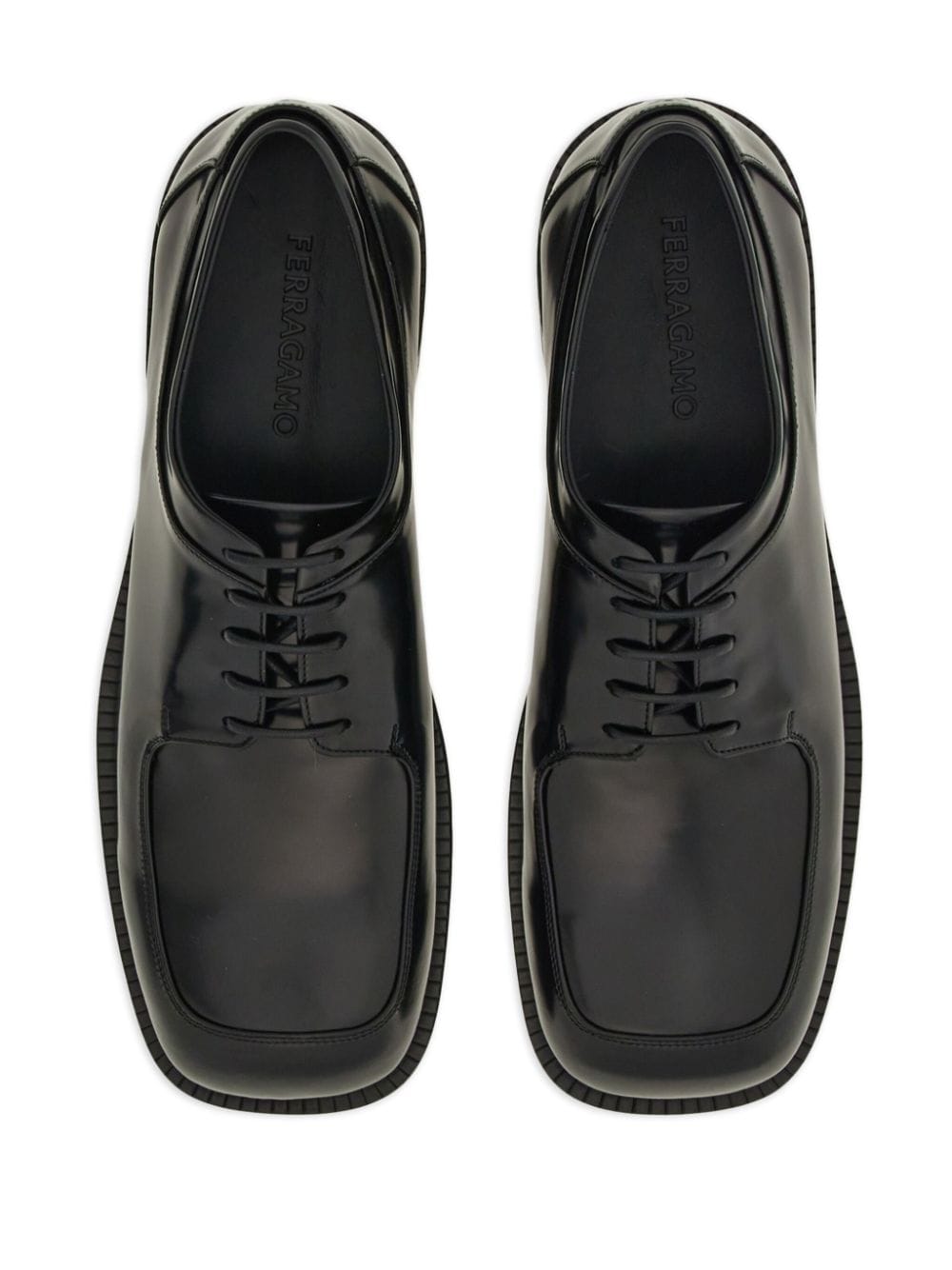 Shop Ferragamo Square-toe Derby Shoes In Black