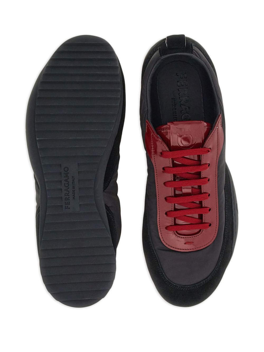 Shop Ferragamo Leather-trim Lace-up Sneakers In Black
