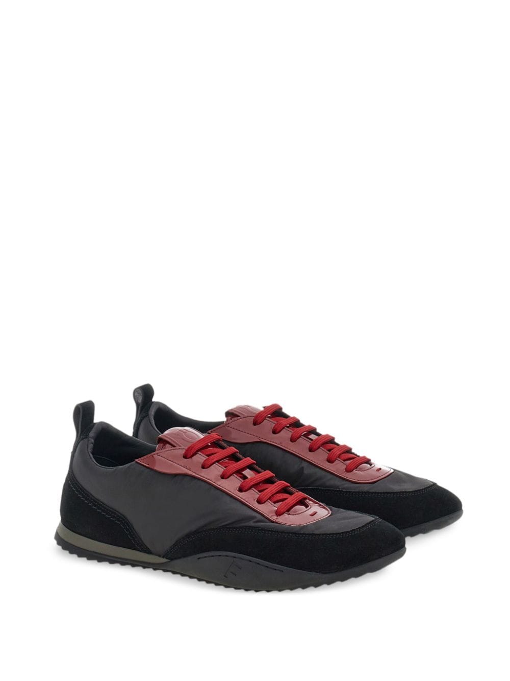Shop Ferragamo Leather-trim Lace-up Sneakers In Black