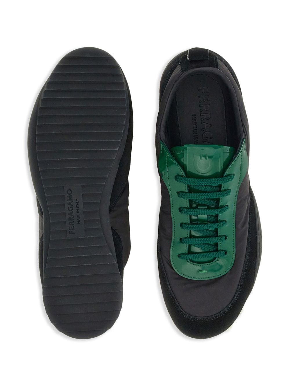 Shop Ferragamo Leather-trim Lace-up Sneakers In Schwarz