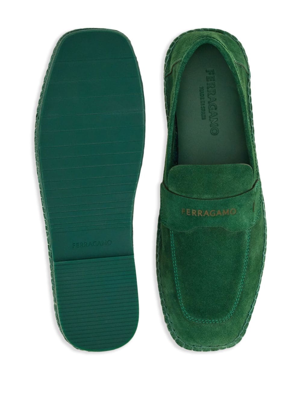 Shop Ferragamo Logo-debossed Suede Loafers In Green