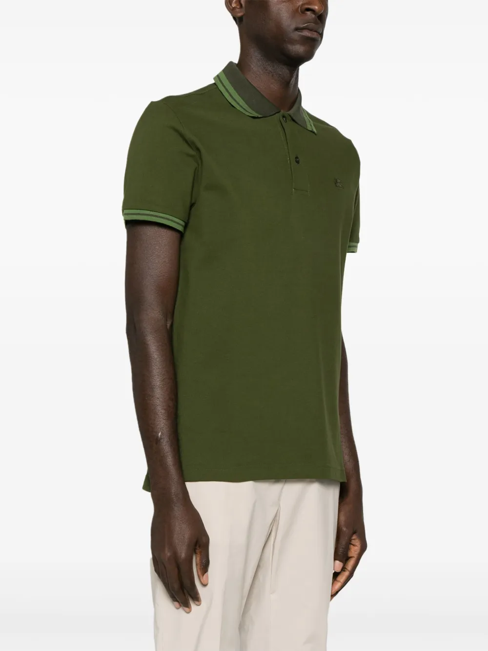 Shop Etro Pegaso-embroidered Cotton Polo Shirt In Grün