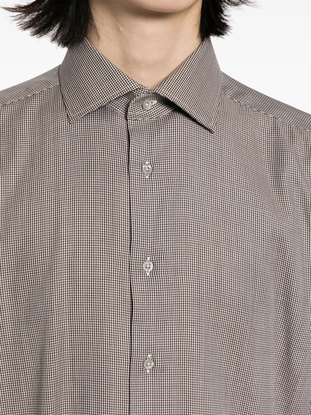 Shop Corneliani Houndstooth-pattern Long-sleeve Shirt In 褐色