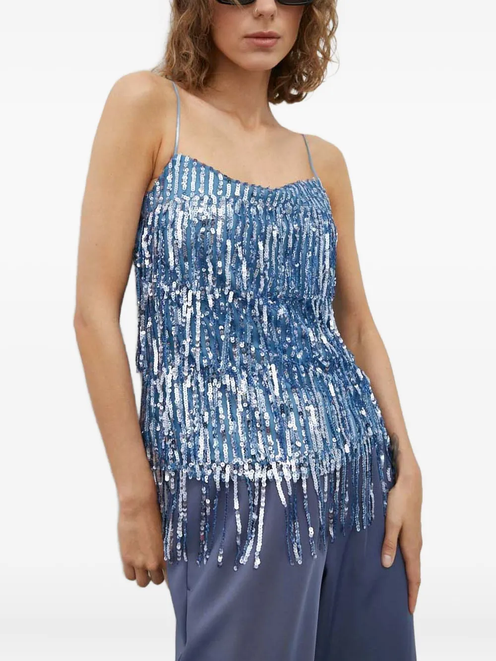 Samsoe & Samsoe Sequin Fringed Top In Blue