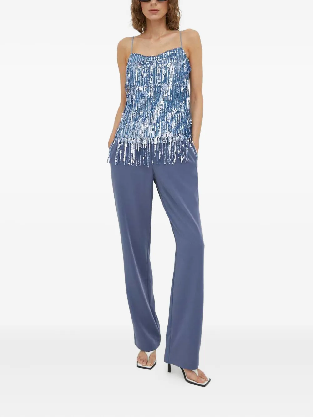 Samsoe & Samsoe Sequin Fringed Top In Blue