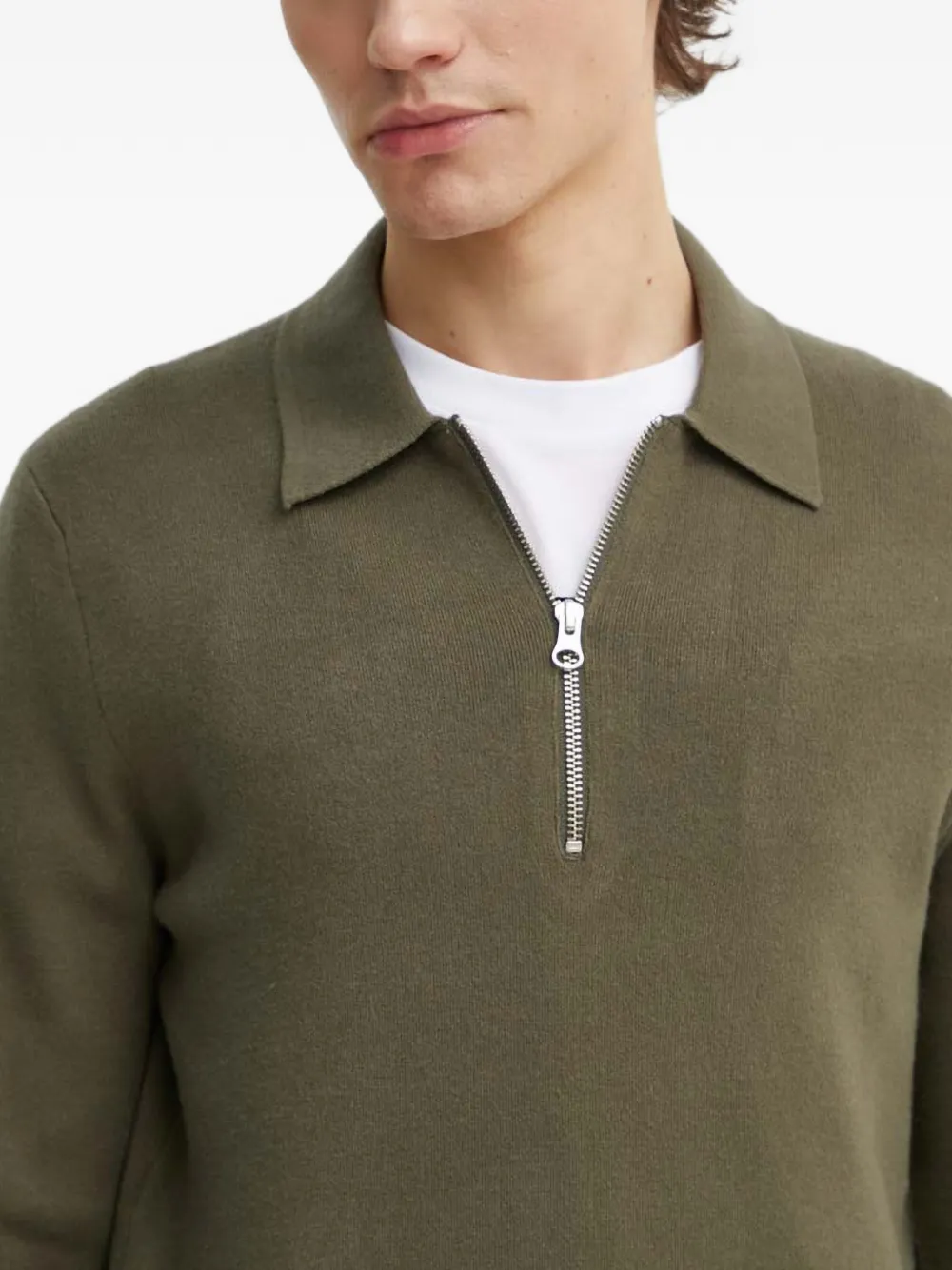 SAMSOE Gebreid poloshirt met kraag en rits Groen