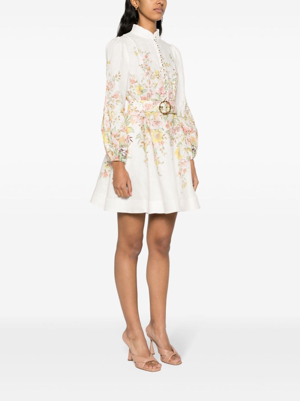 ZIMMERMANN Mini-jurk met bloemenprint en ceintuur Wit