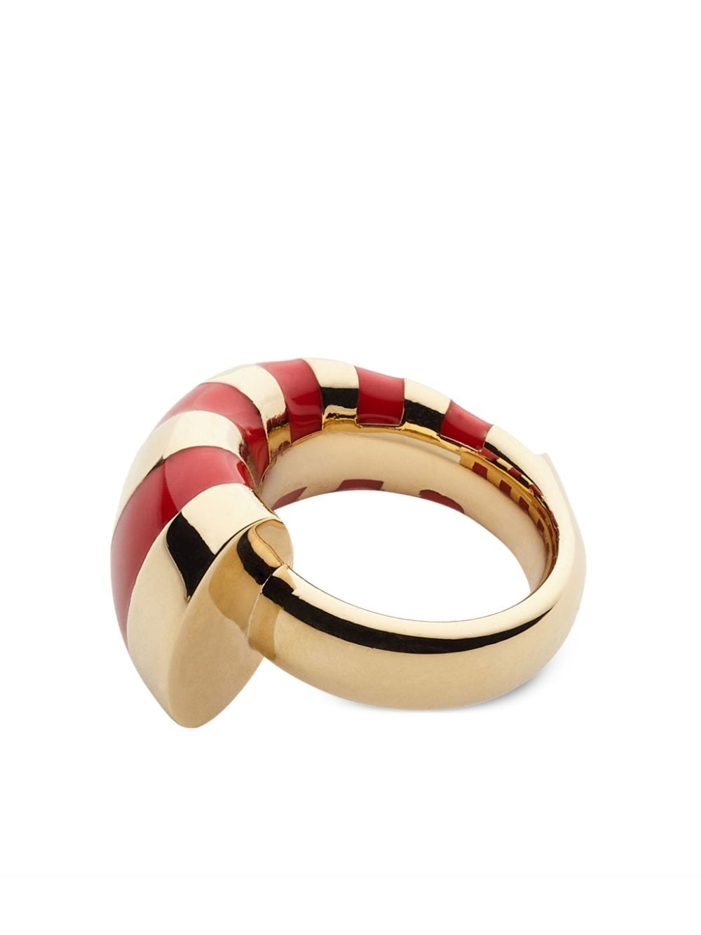 Shop Ferragamo Asymmetric Enamel-striped Ring In Gold