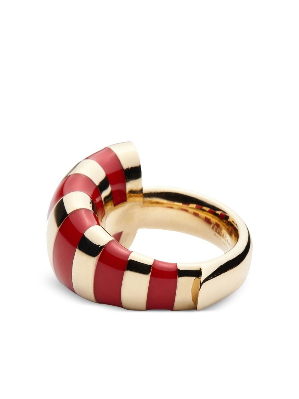 Shop Ferragamo Asymmetric Enamel-striped Ring In Gold