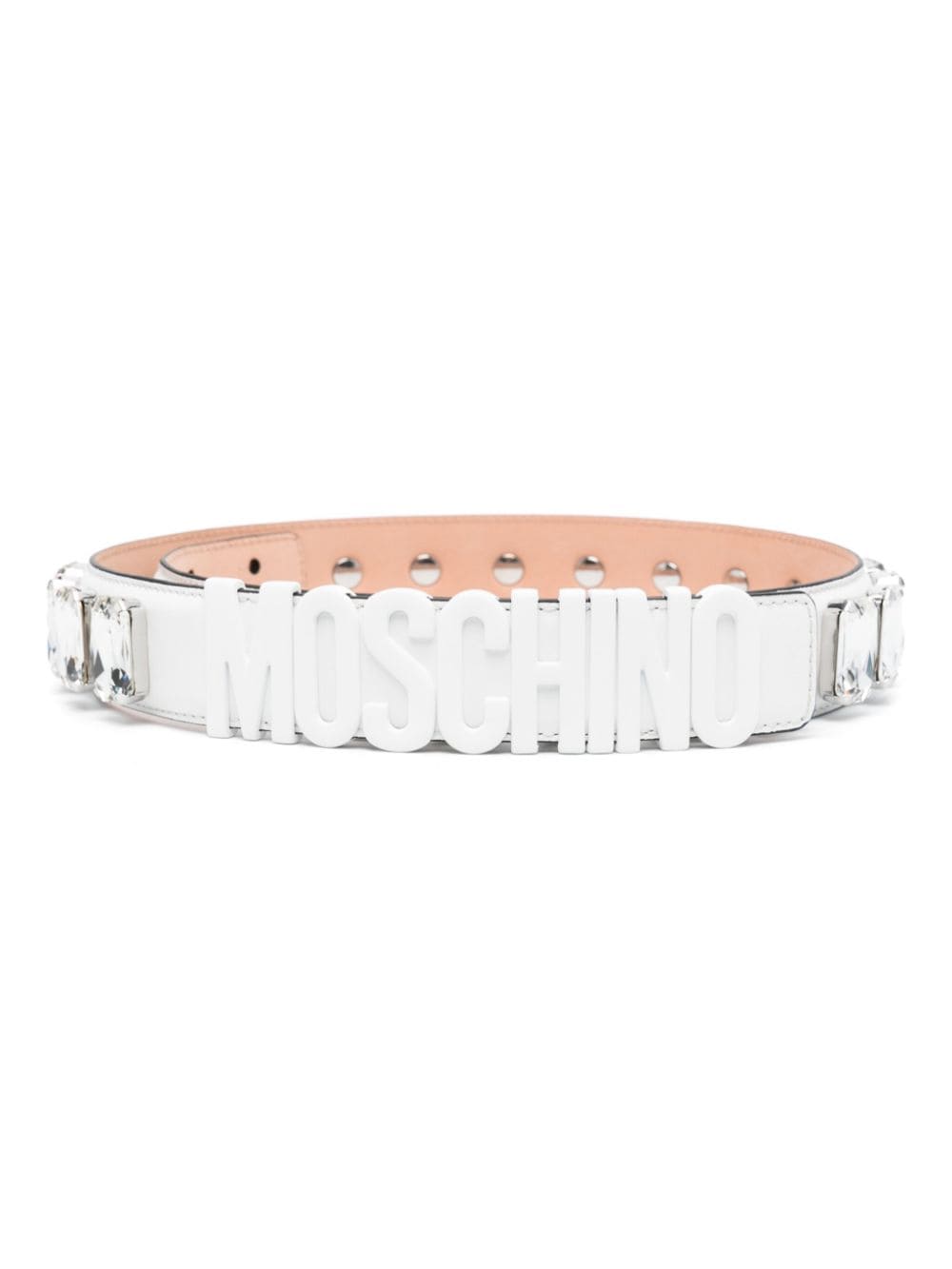 Moschino Logo-lettering Crystal-embellished Belt In White