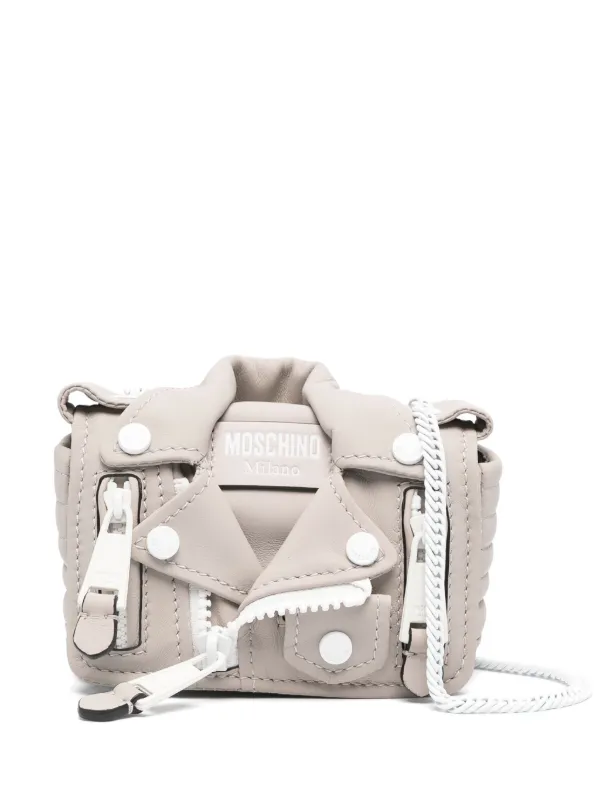 Moschino Mini Biker Leather Bag in Neutrals