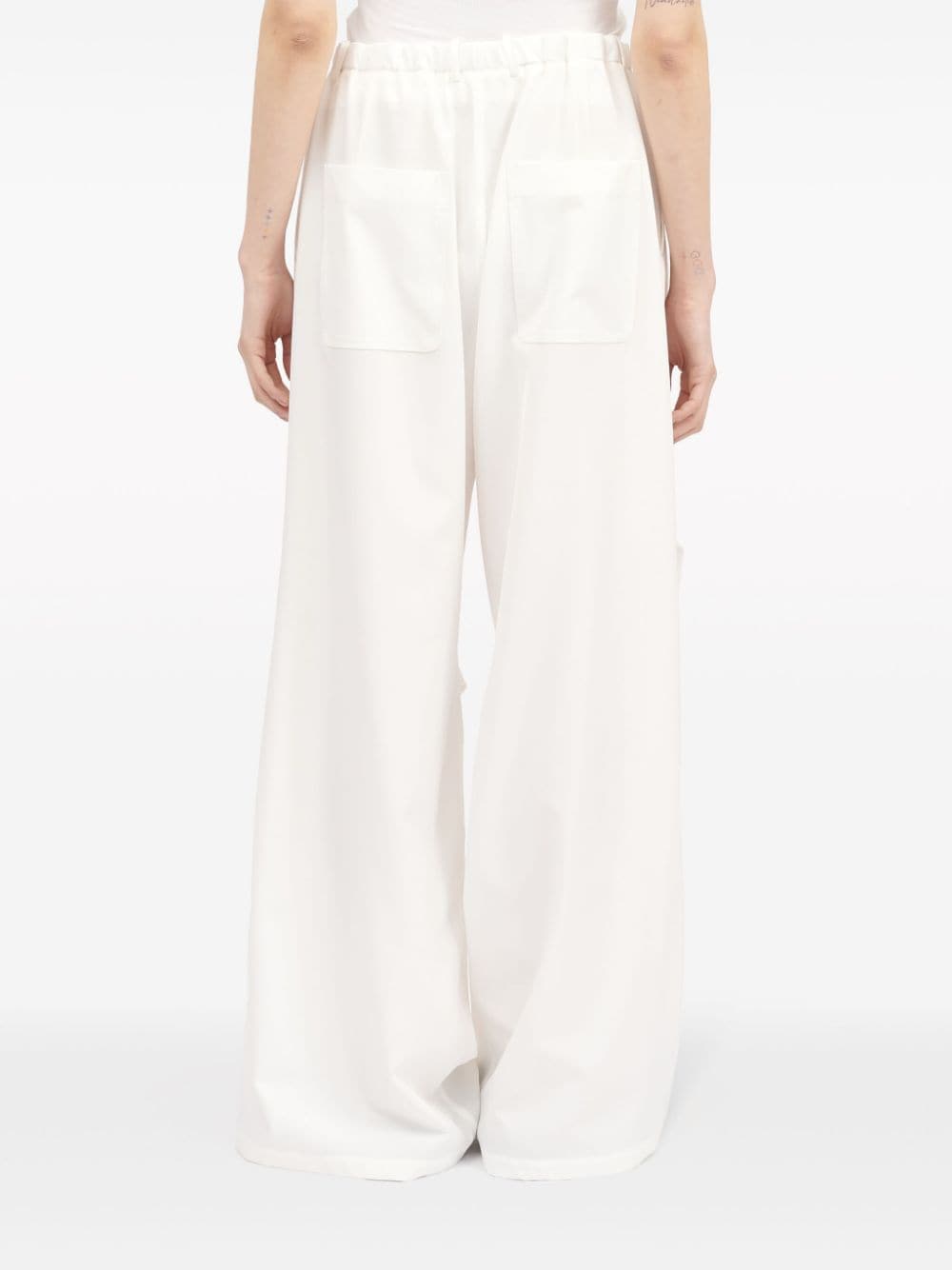Shop Mm6 Maison Margiela Drawstring-waist Palazzo Trousers In White