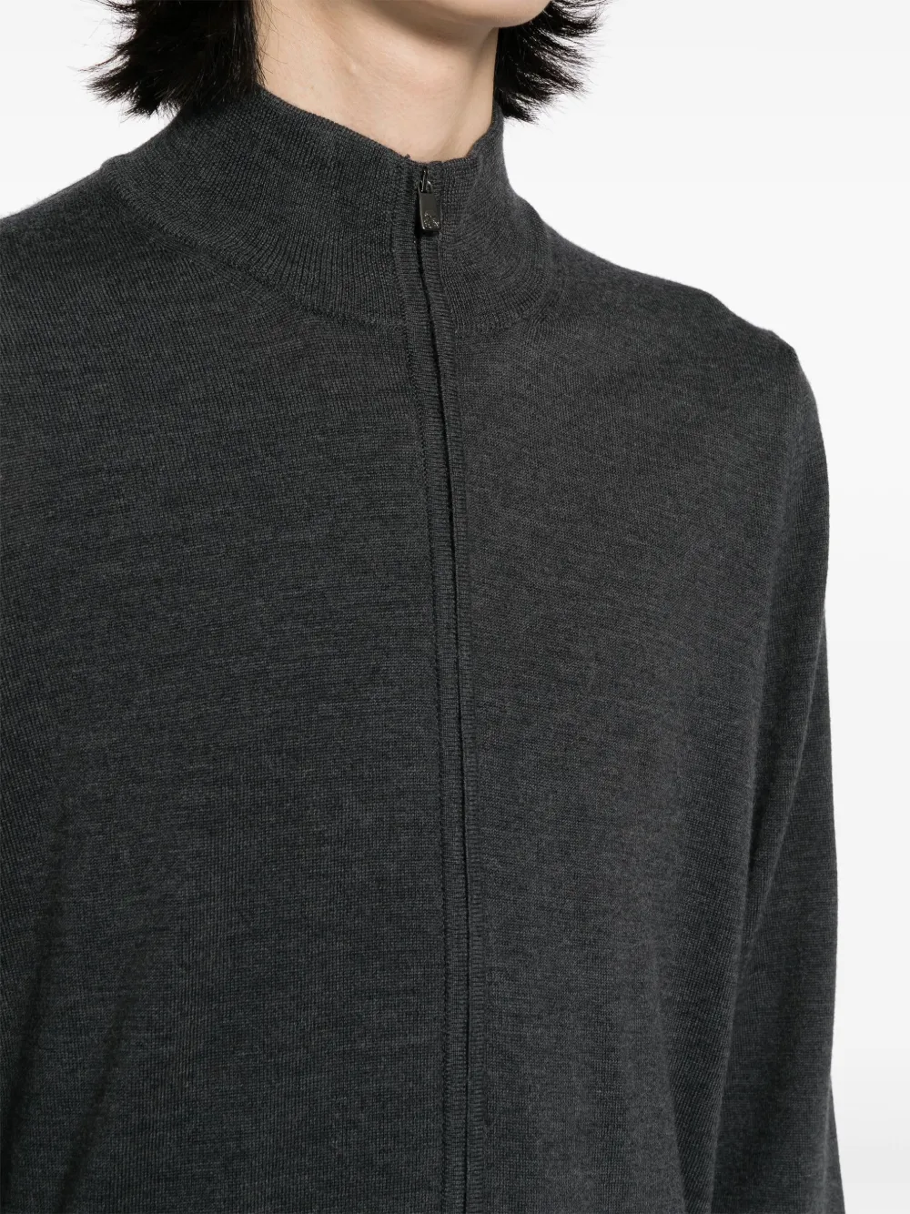 Shop Corneliani Zip-up Mock-neck Cardigan In Grey