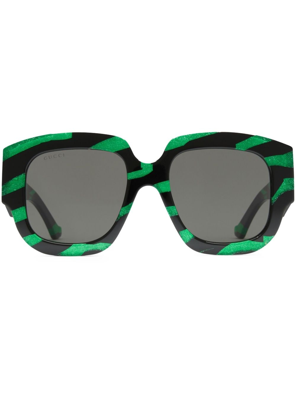 Gucci 方框条纹印花太阳眼镜 In Green