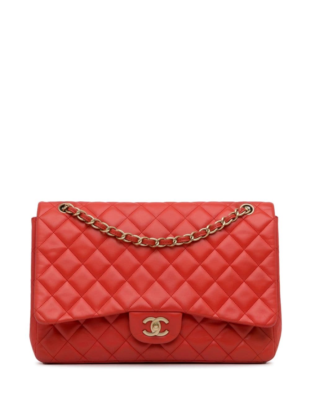 Pre-owned Chanel 2009-2010 Maxi Classic Flap Shoulder Bag In Orange