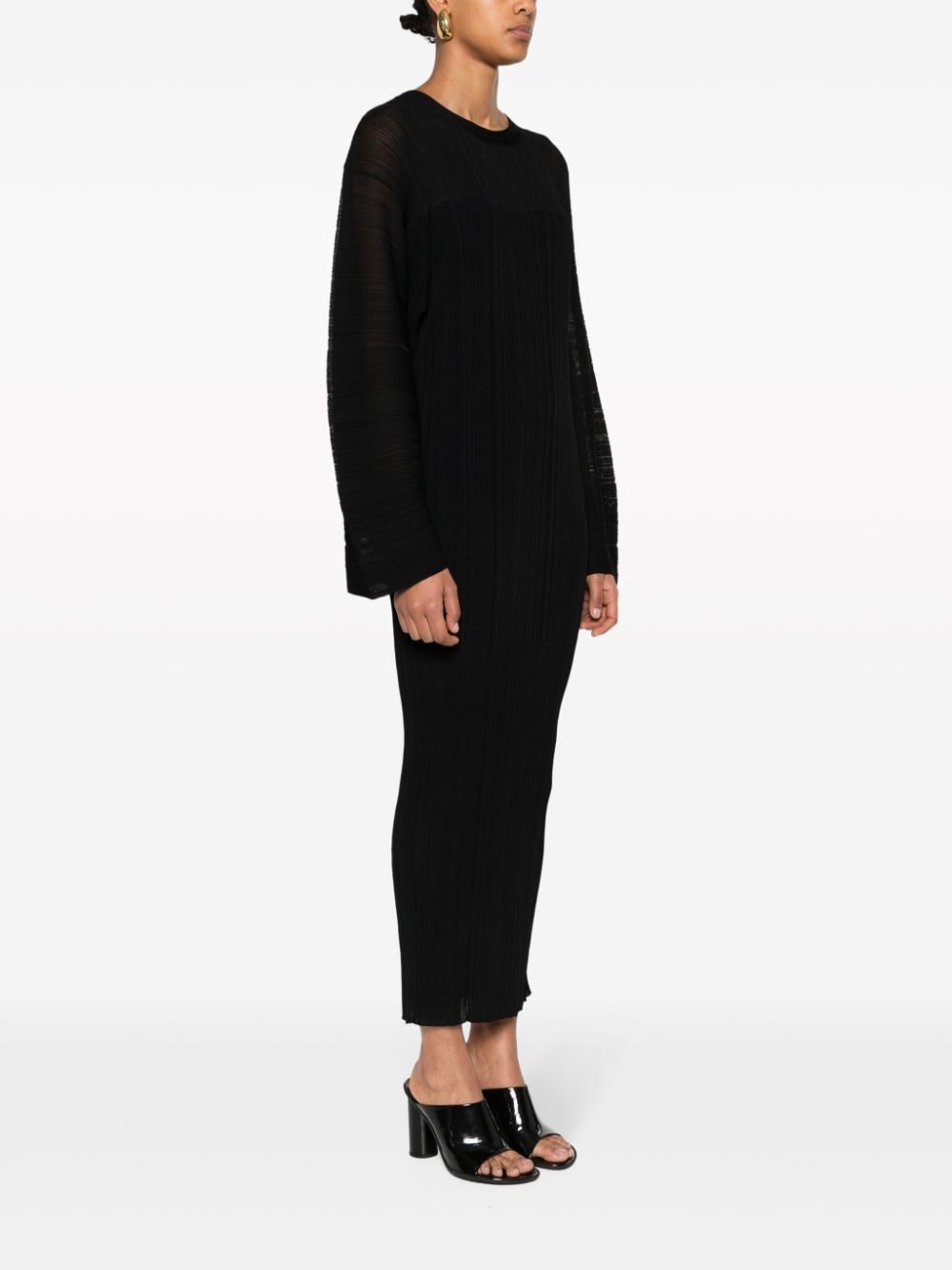 Shop Stella Mccartney Fine Ribbed Midi Dress In Black