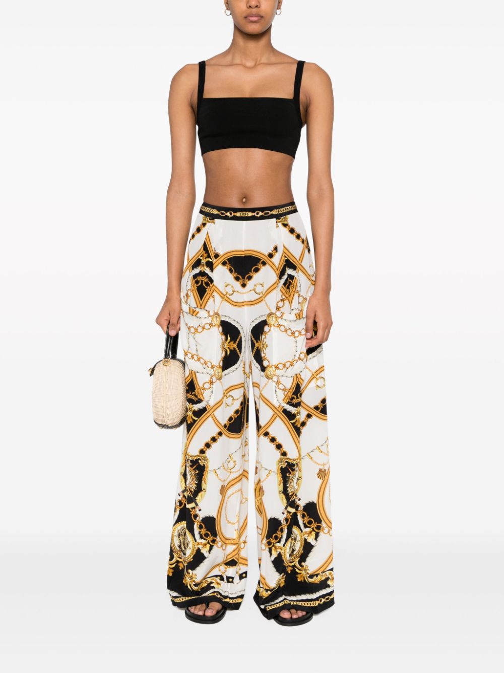 Camilla graphic-print silk flared trousers - Wit