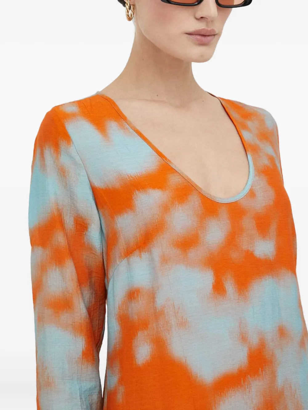 Samsoe & Samsoe Long-sleeves Split Midi Dress In Animal Print