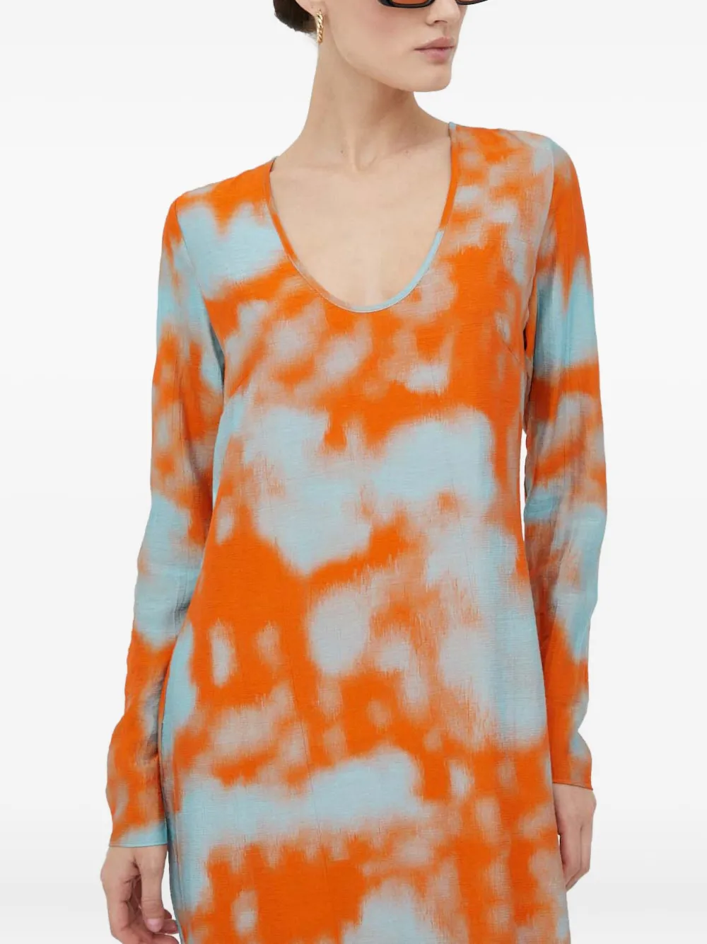 Samsoe & Samsoe Long-sleeves Split Midi Dress In Animal Print