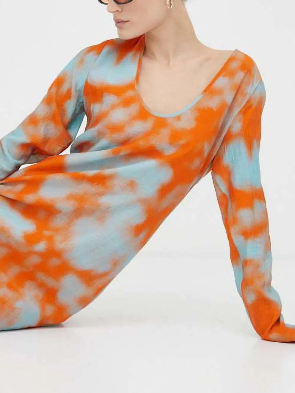 Samsoe & Samsoe Long-sleeves Split Midi Dress In Animal Print