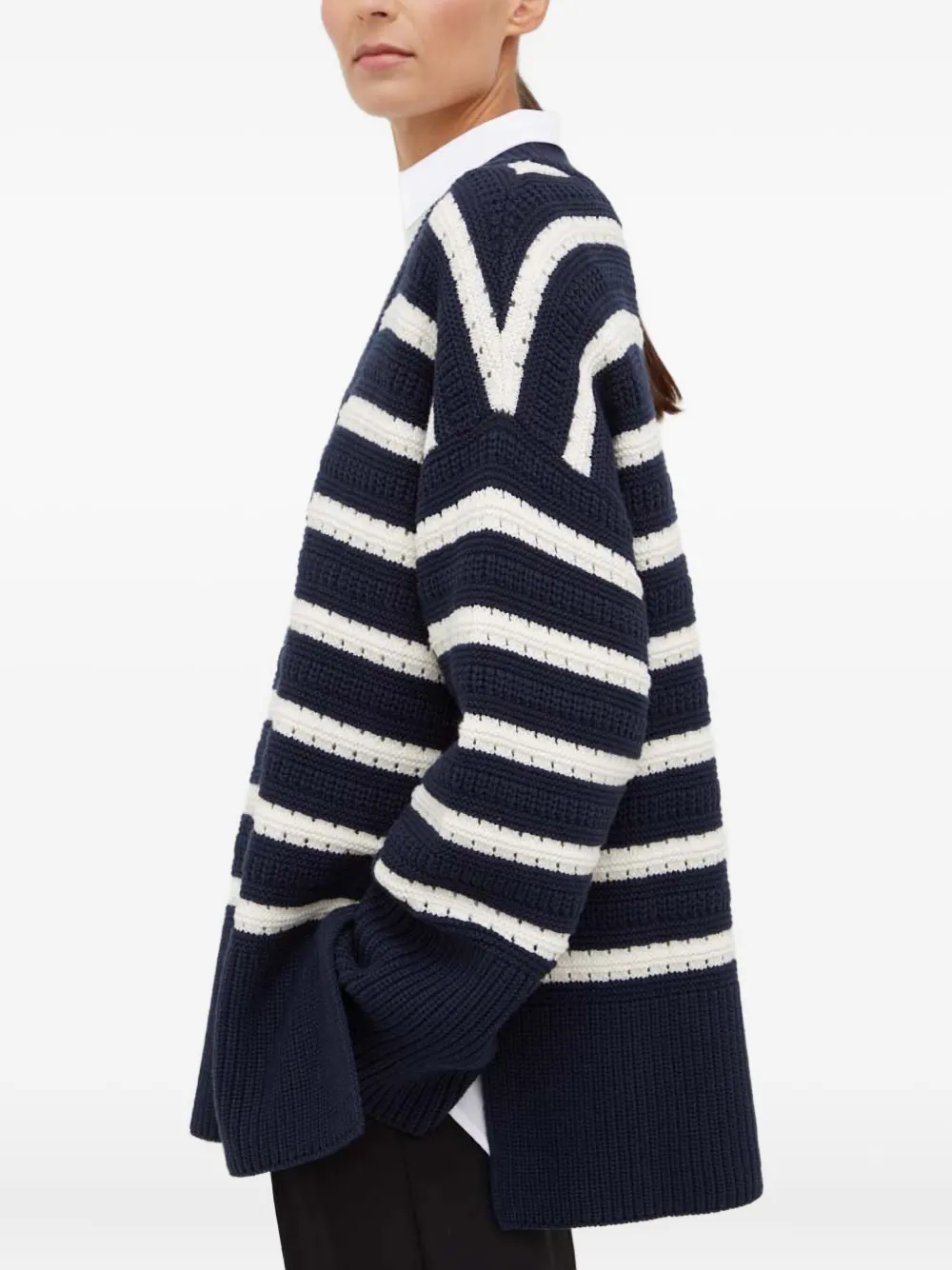 Samsoe & Samsoe Striped V-neck Sweater In Blue