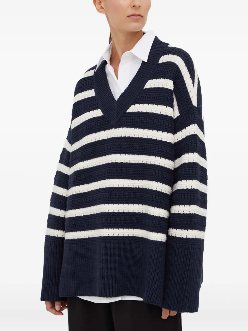 Samsoe & Samsoe Striped V-neck Sweater In Blue