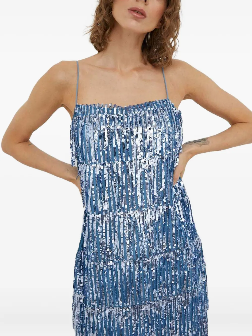 SAMSOE Mini-jurk met pailletten en franje Blauw