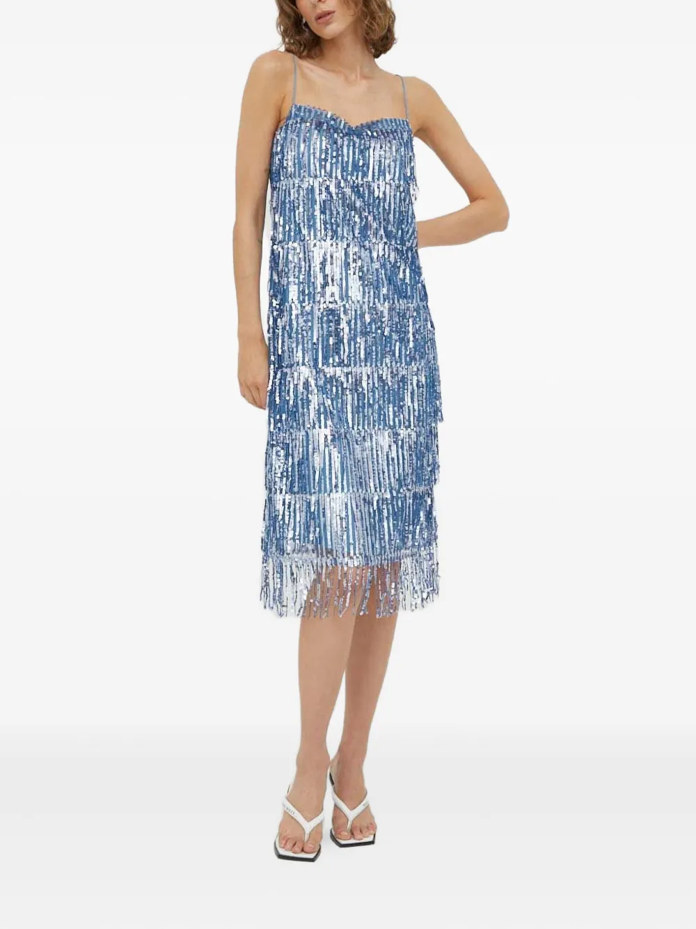 SAMSOE SAMSOE Mini-jurk met pailletten en franje - Blauw