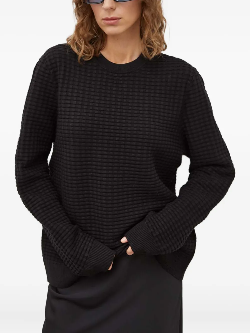 SAMSOE SAMSOE waffle-textured sweater | Black | Image 1
