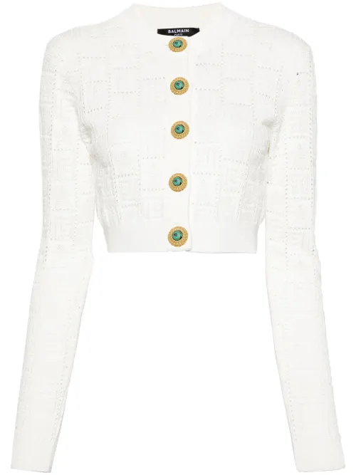 Cardigan en maille pointelle à motif monogrammé - Balmain - Modalova