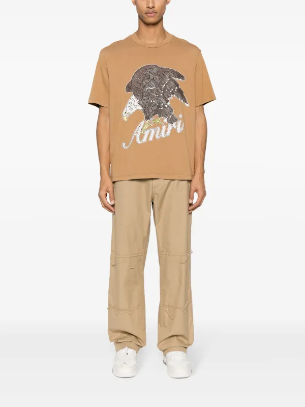 AMIRI eagle-stamp Cotton T-shirt | Brown | FARFETCH