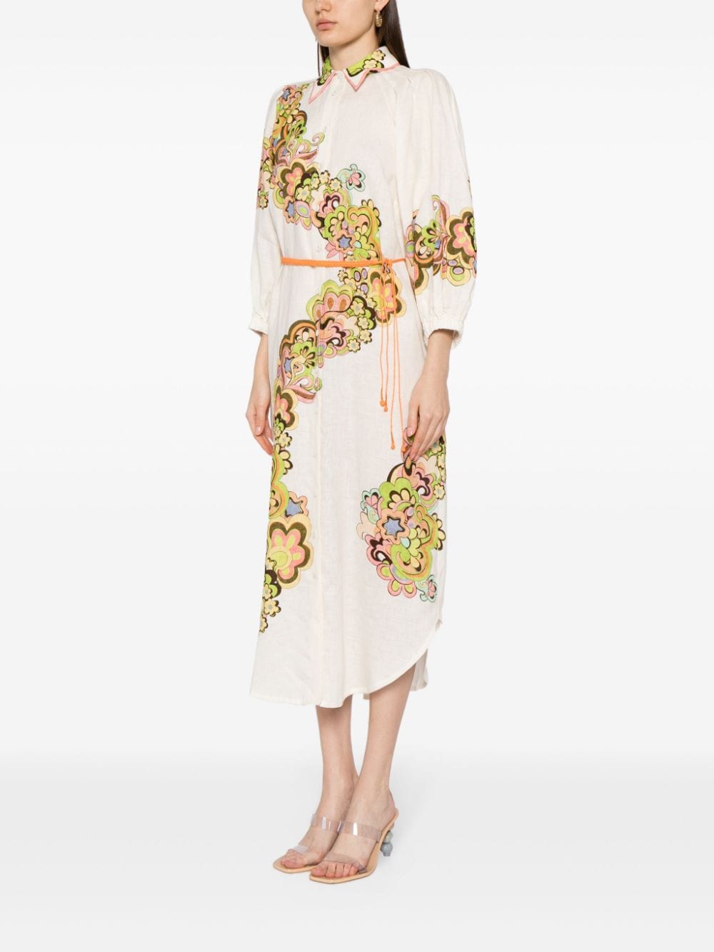 Shop Alemais Floral-print Button-down Dress In 中性色