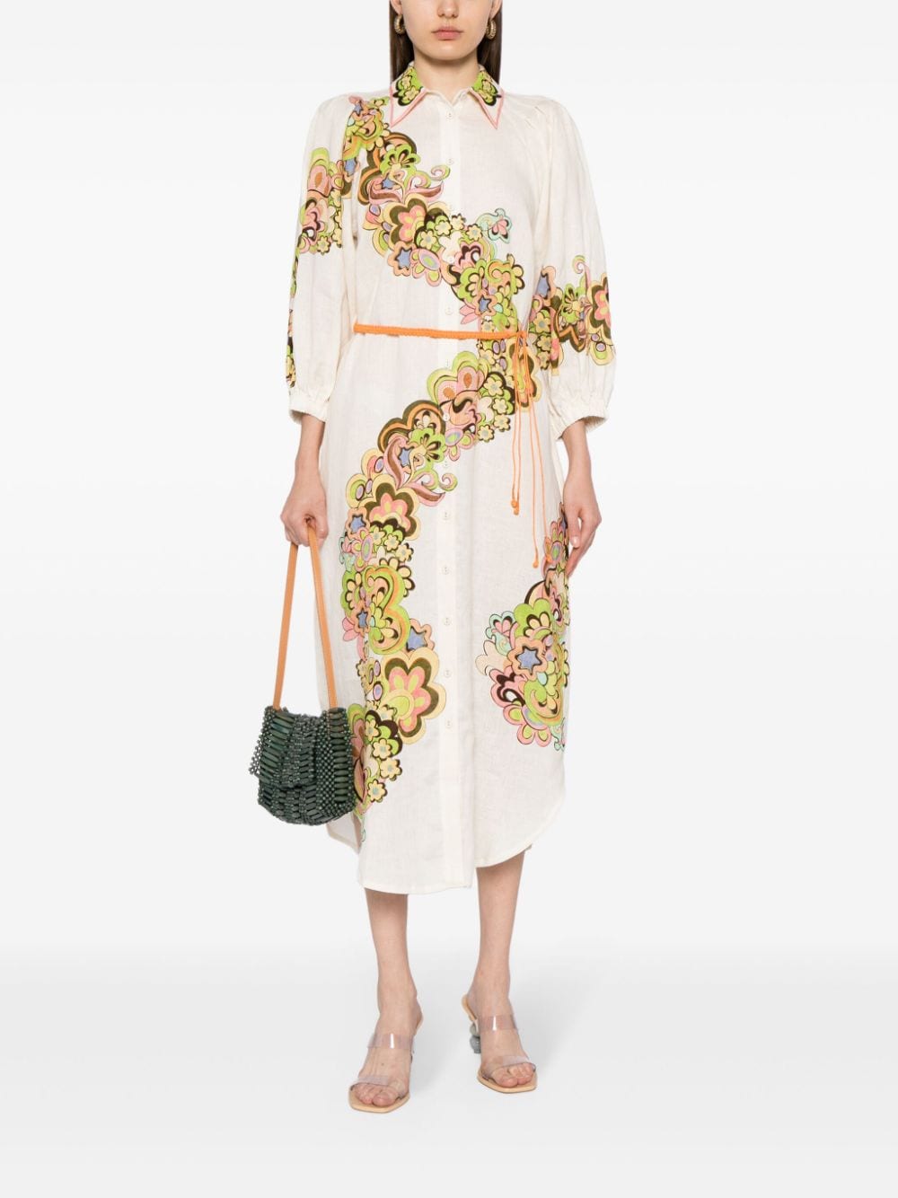 Shop Alemais Floral-print Button-down Dress In 中性色