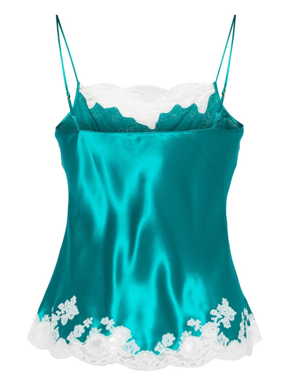 Shop Carine Gilson Lace-trim Silk Camisole In Green