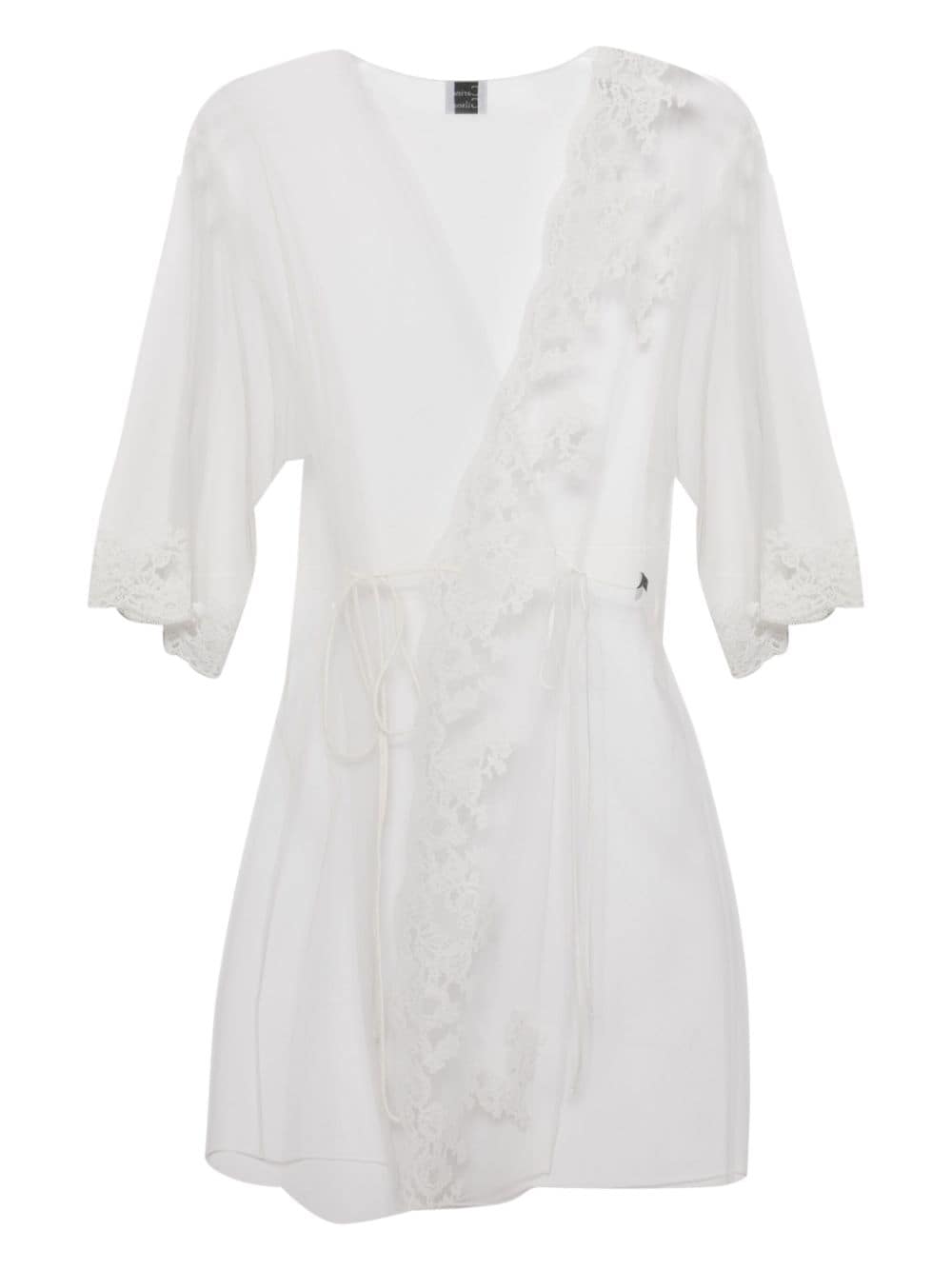 Shop Carine Gilson Lace-appliqué Sheer Kimono In White