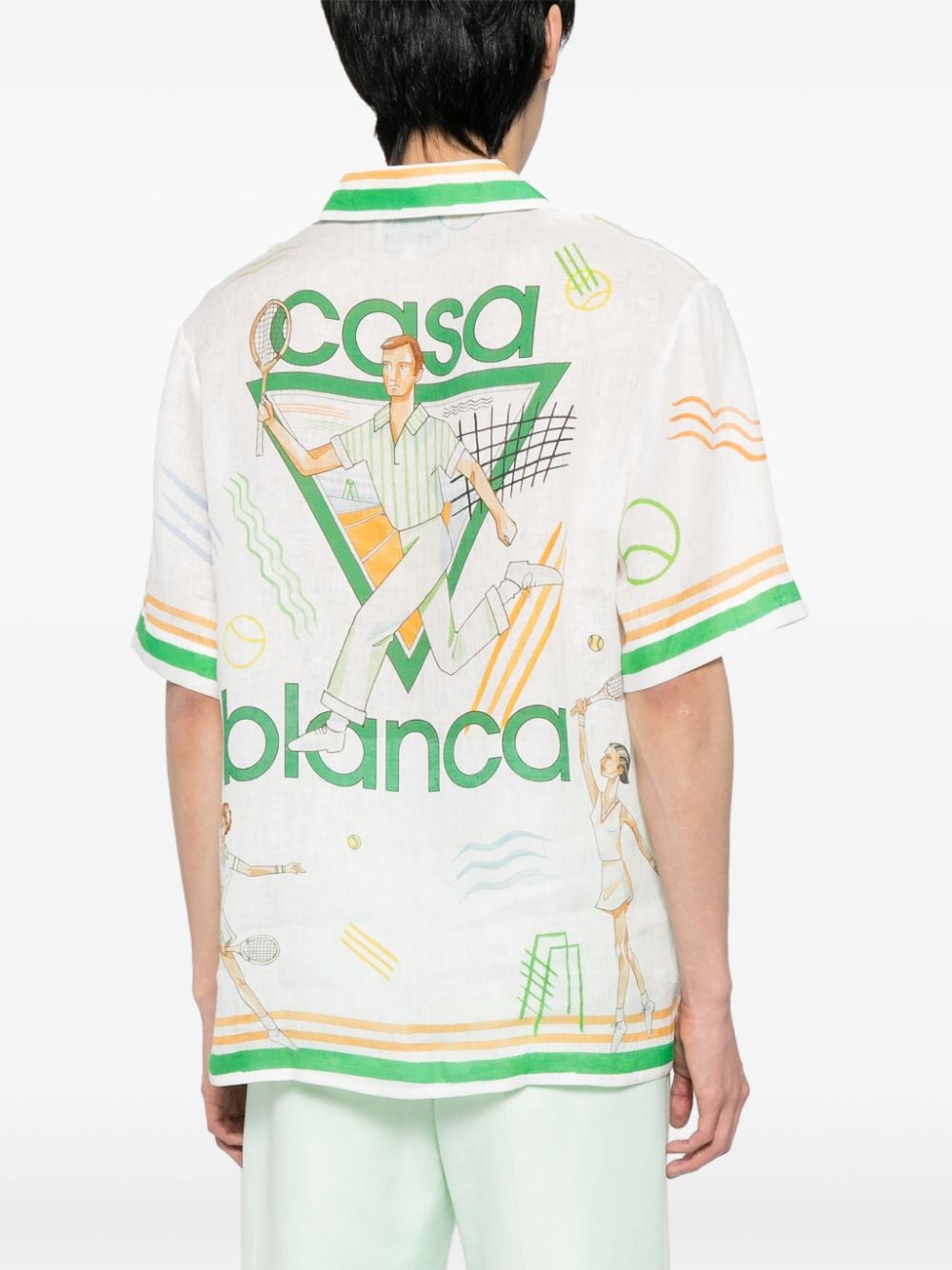 Shop Casablanca Logo-print Linen Shirt In Multicolour