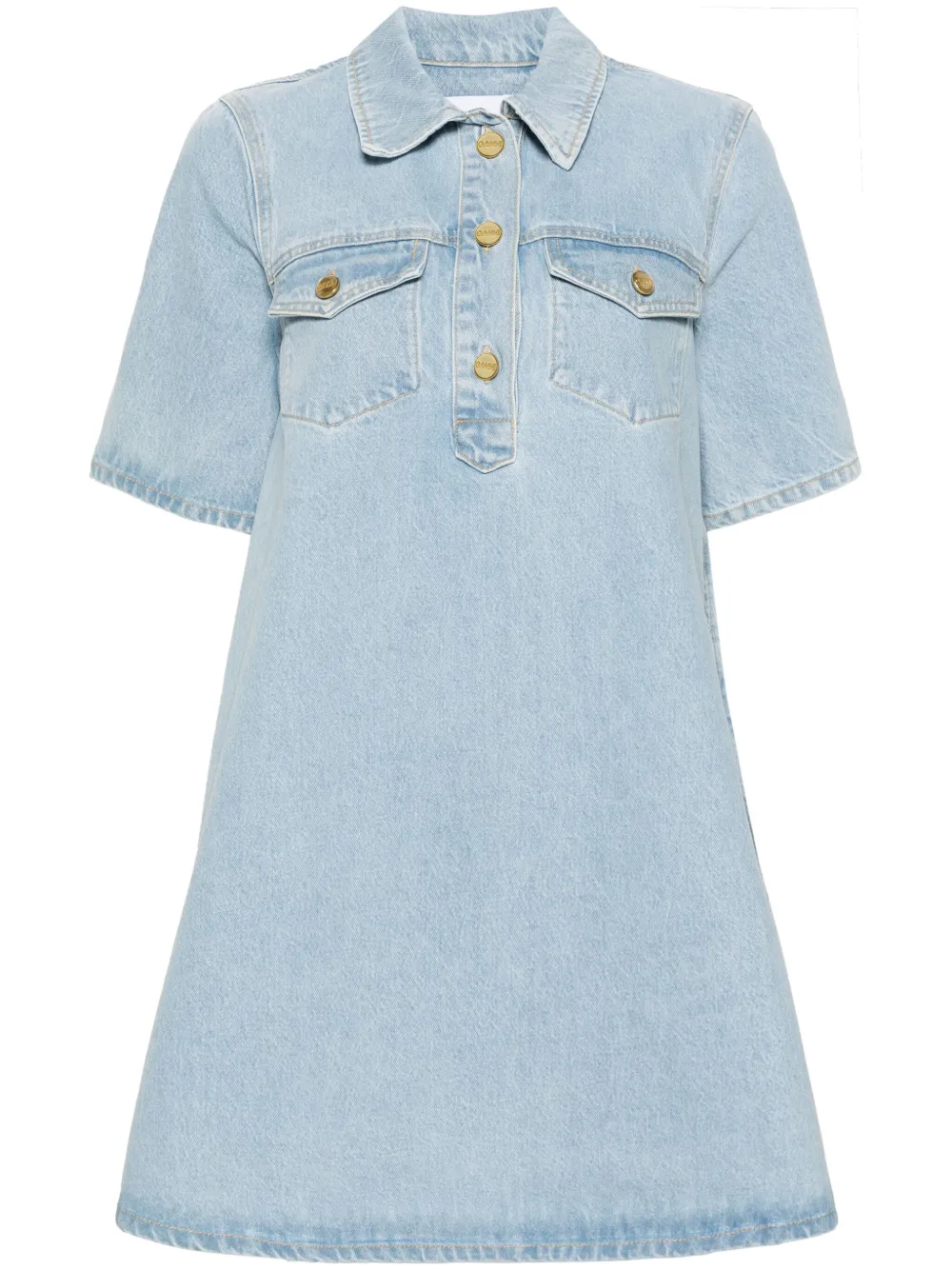 Ganni Cutline Organic Cotton Denim Minidress In Mid Blue Vintage