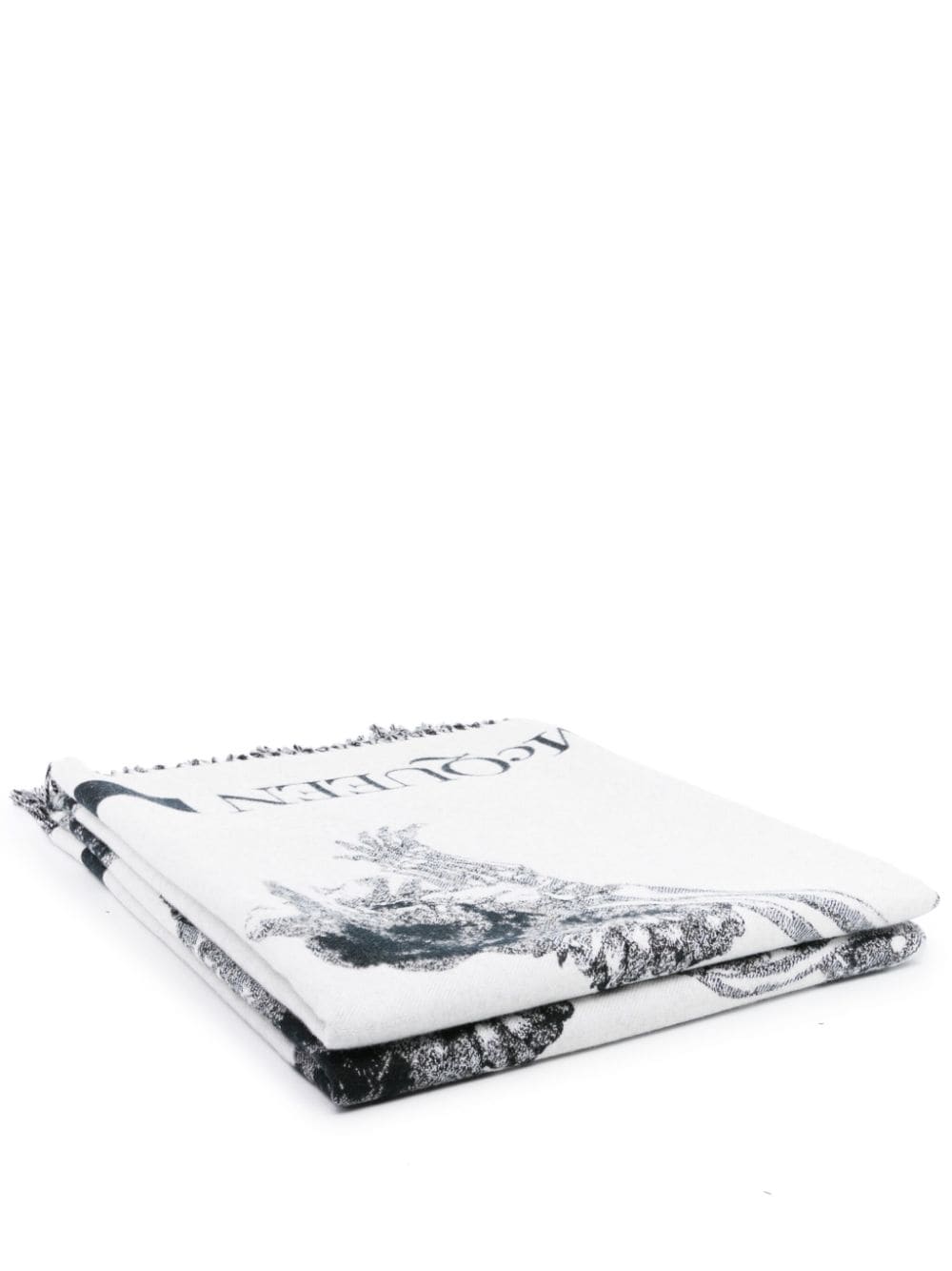 Alexander Mcqueen Skeleton Bloom Wool Blanket In Black