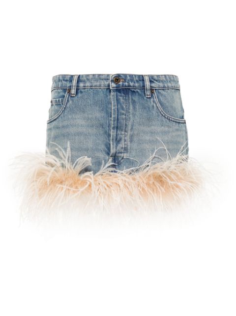 Miu Miu feather-detail denim mini skirt Women