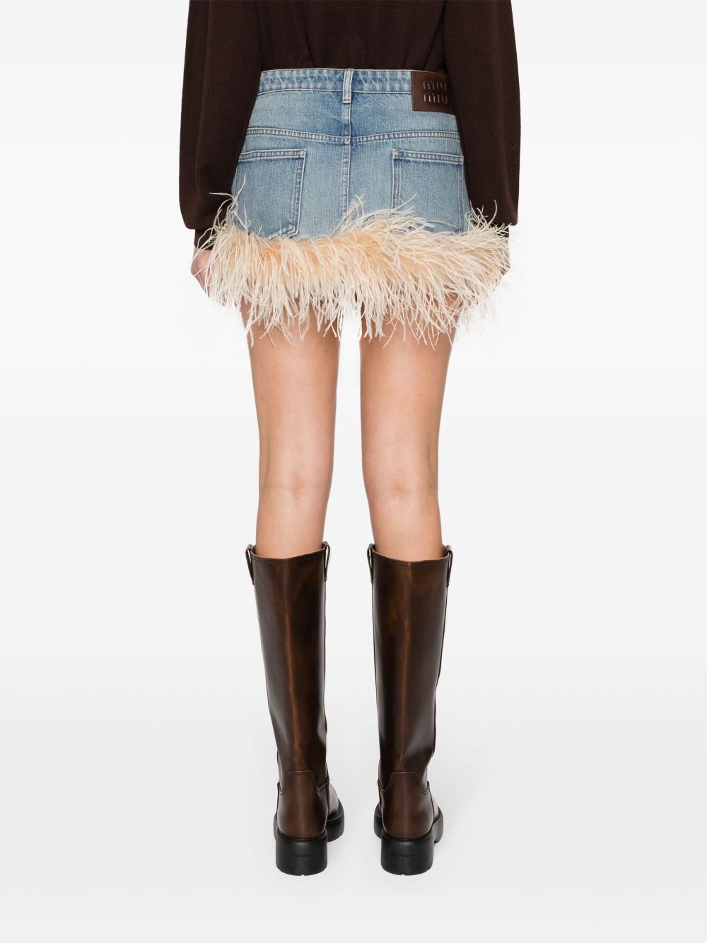 Miu Miu feather-detail denim mini skirt Women