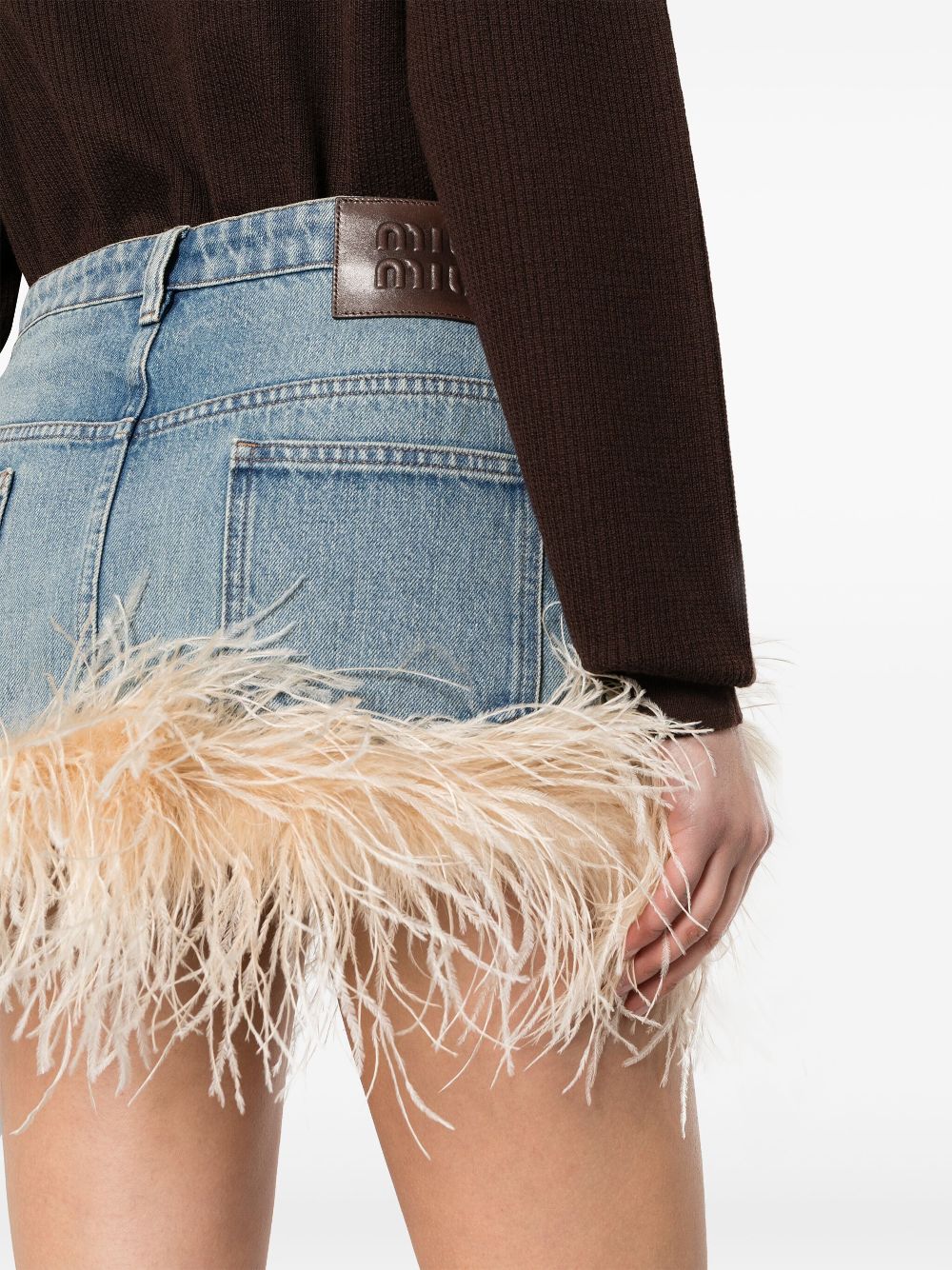 Miu Miu feather-detail denim mini skirt Women