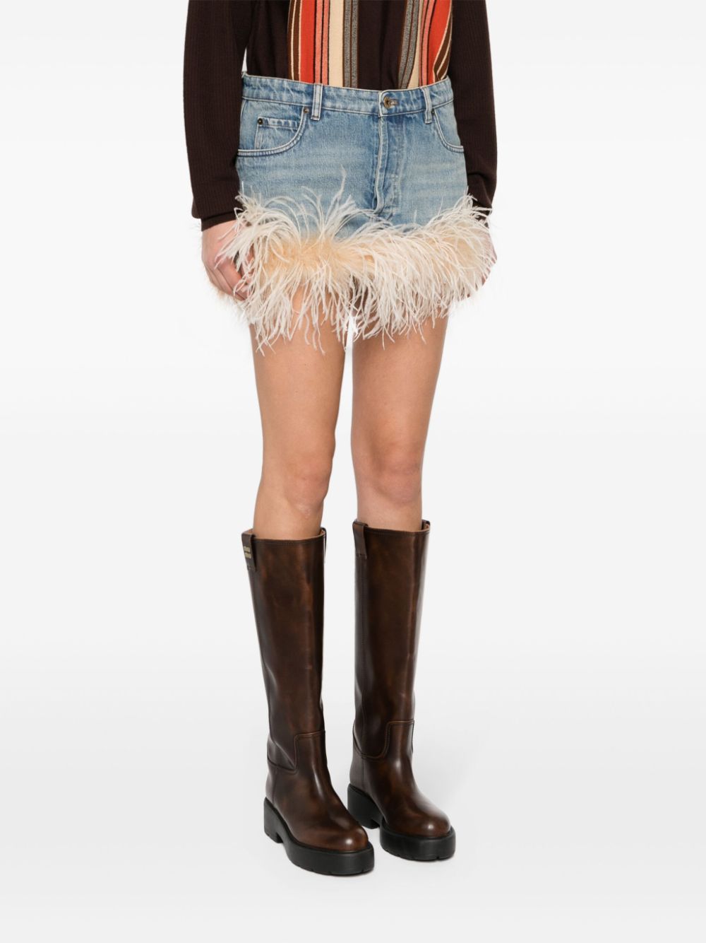 Miu Miu feather-detail denim mini skirt Women