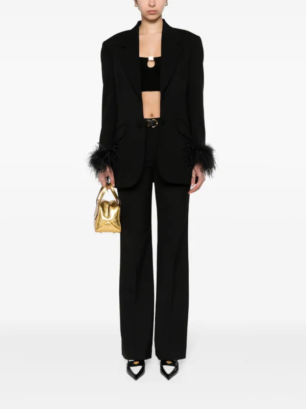 Miu Miu feather-trim Blazer Black FARFETCH AE