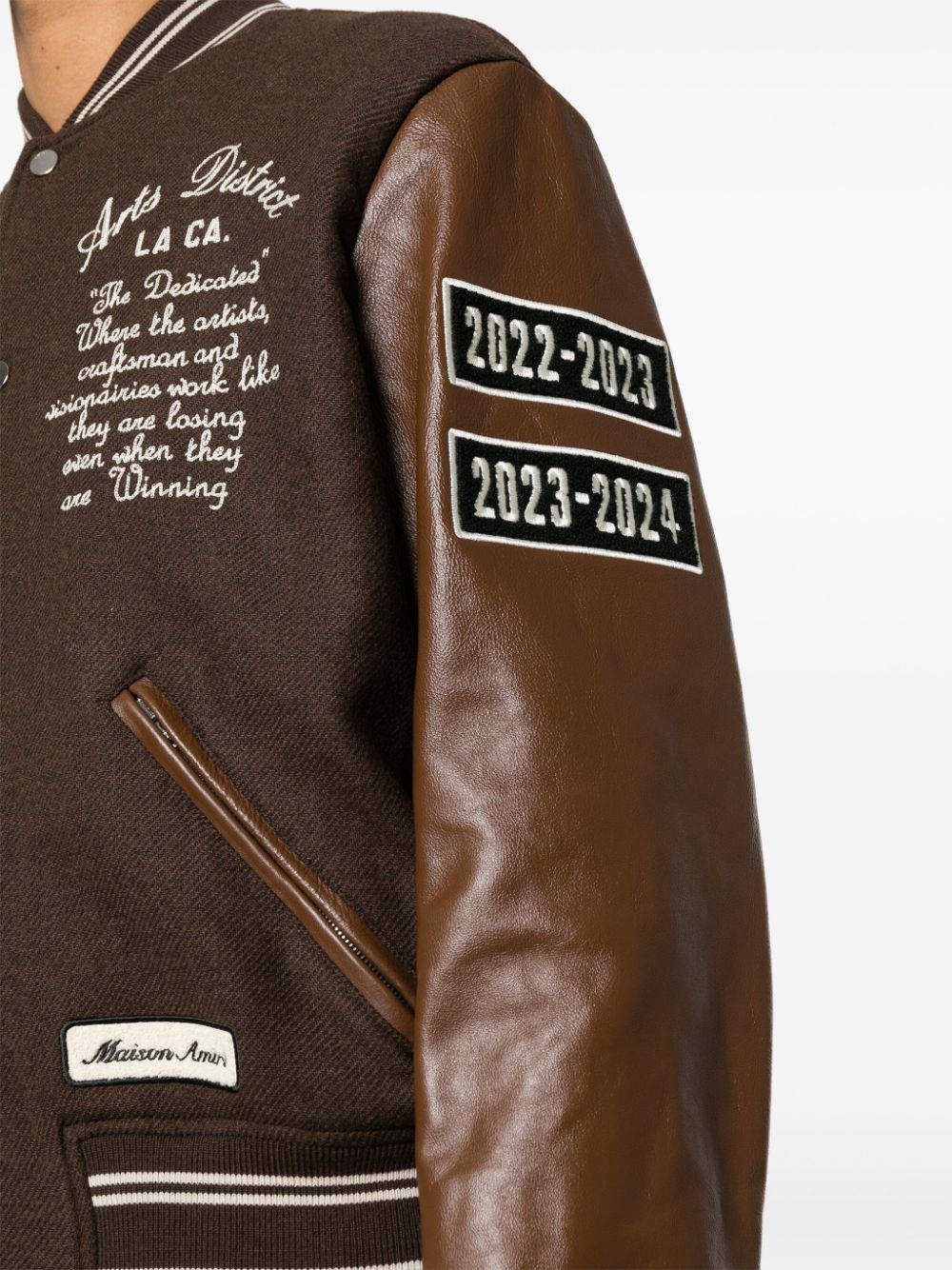 Shop Amiri Appliqué-logo Varsity Jacket In Brown