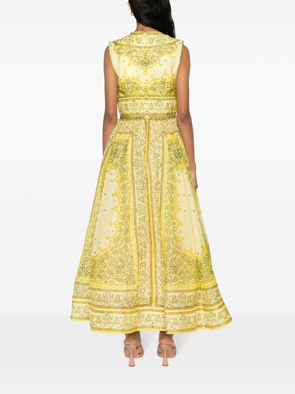 Shop Zimmermann Bandana-print Linen-blend Dress In Yellow