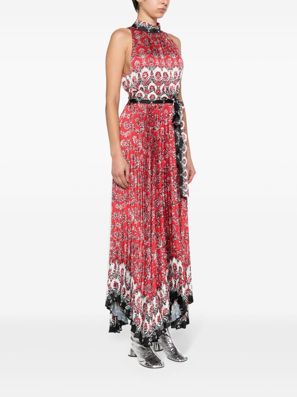 Shop Alice And Olivia Mertie Satin Maxi Dress In Red