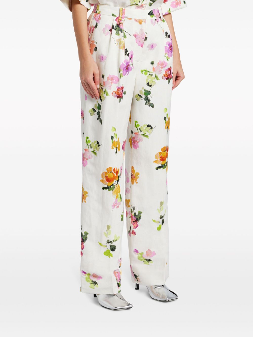 Shop Aje Floral-print Wide-leg Trousers In White
