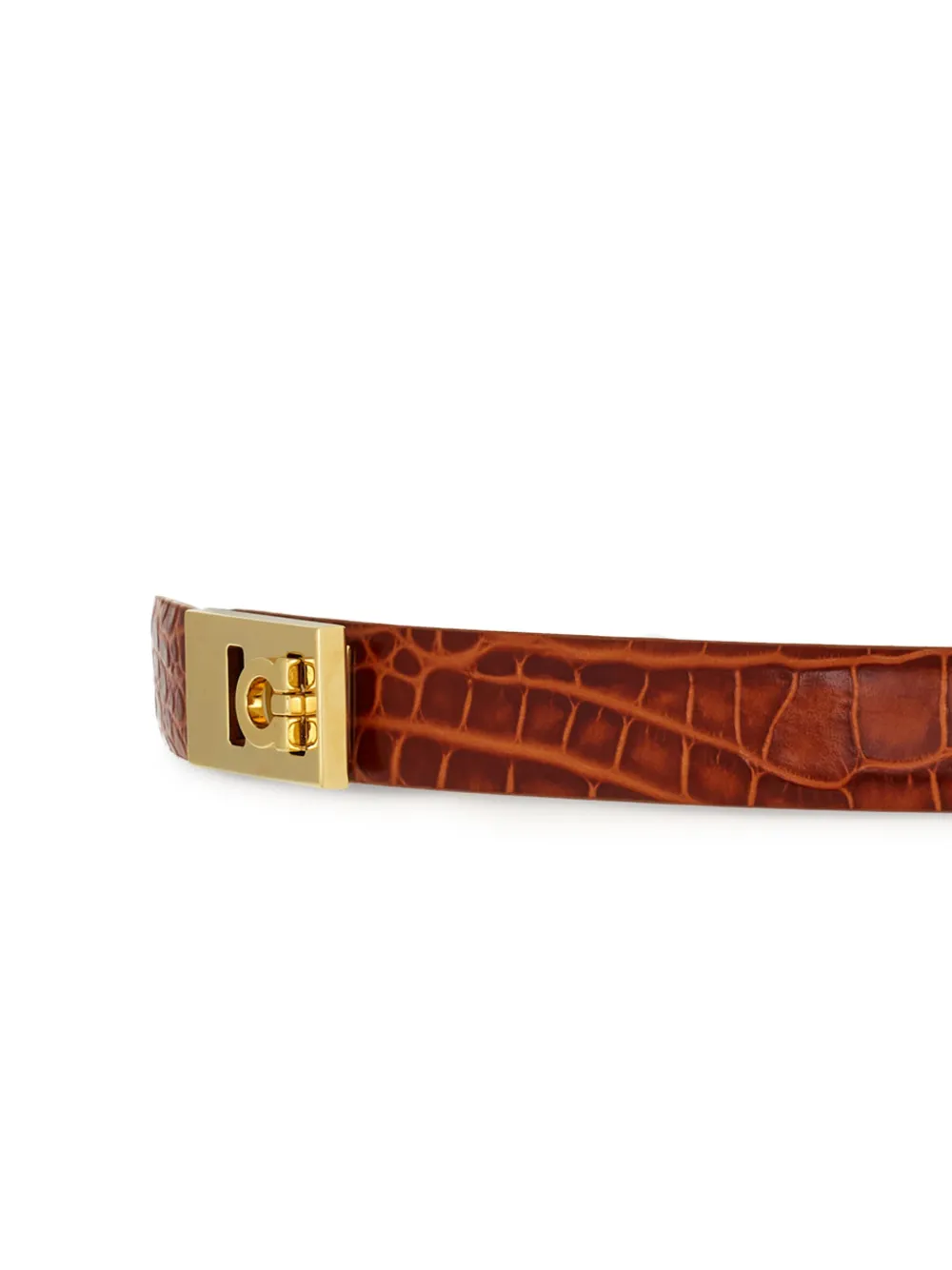 Ferragamo Gancini Crocodile-effect Leather Belt In Brown