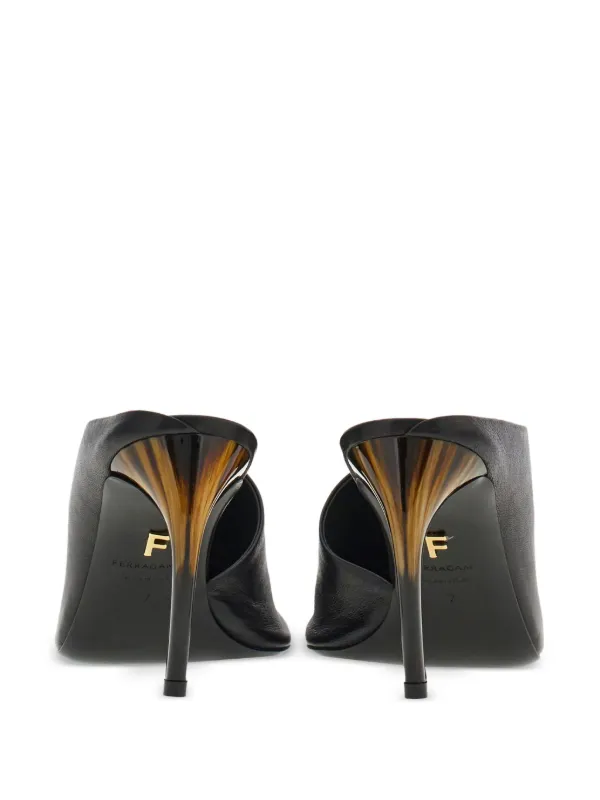 Ferragamo Curved 85mm Leather Mules | Black | FARFETCH Ferragamo Curved 85mm Leather Mules | Black | FARFETCH